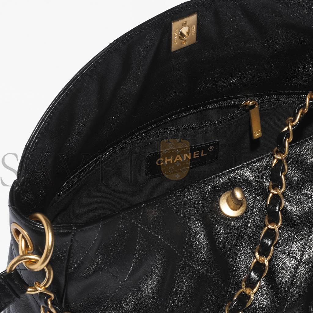 CHANEL LARGE HIPPIE BAG SHINY CALFSKIN AND GOLD TONED METAL BLACK AS4668 (30*21.5*5 cm)